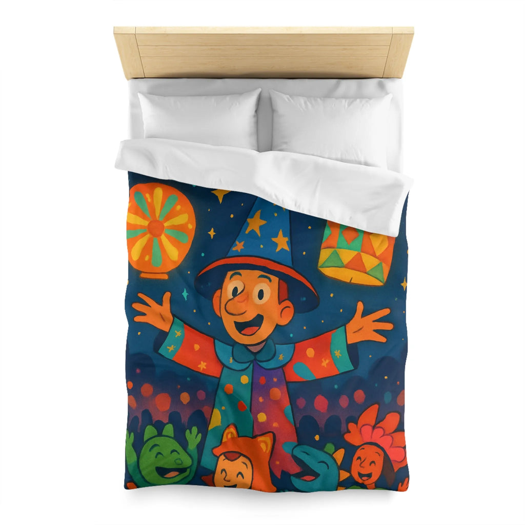 Housse de couette enfant au design magique de lanternes colorées et personnages joyeux