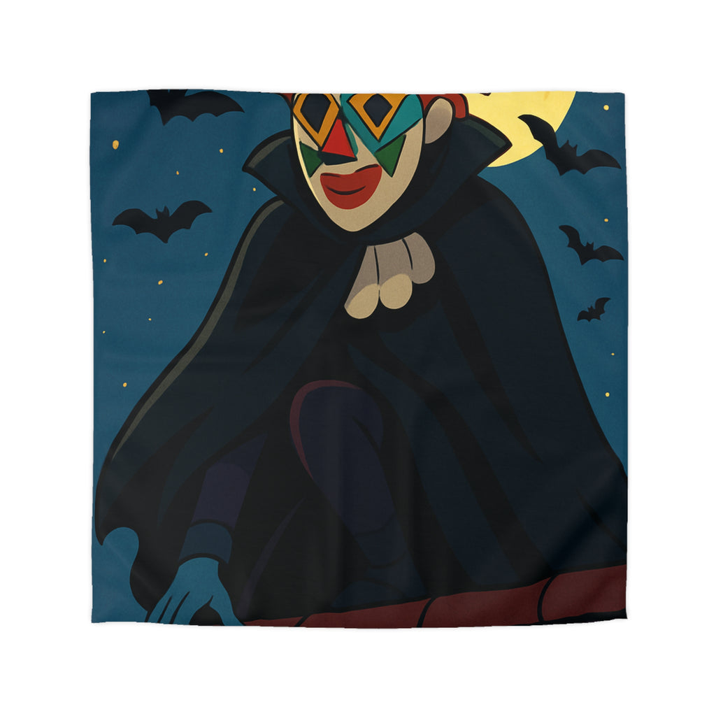 Masque Joker Coloré Sous Pleine Lune avec Chauves-Souris sur une Toiture Effrayante