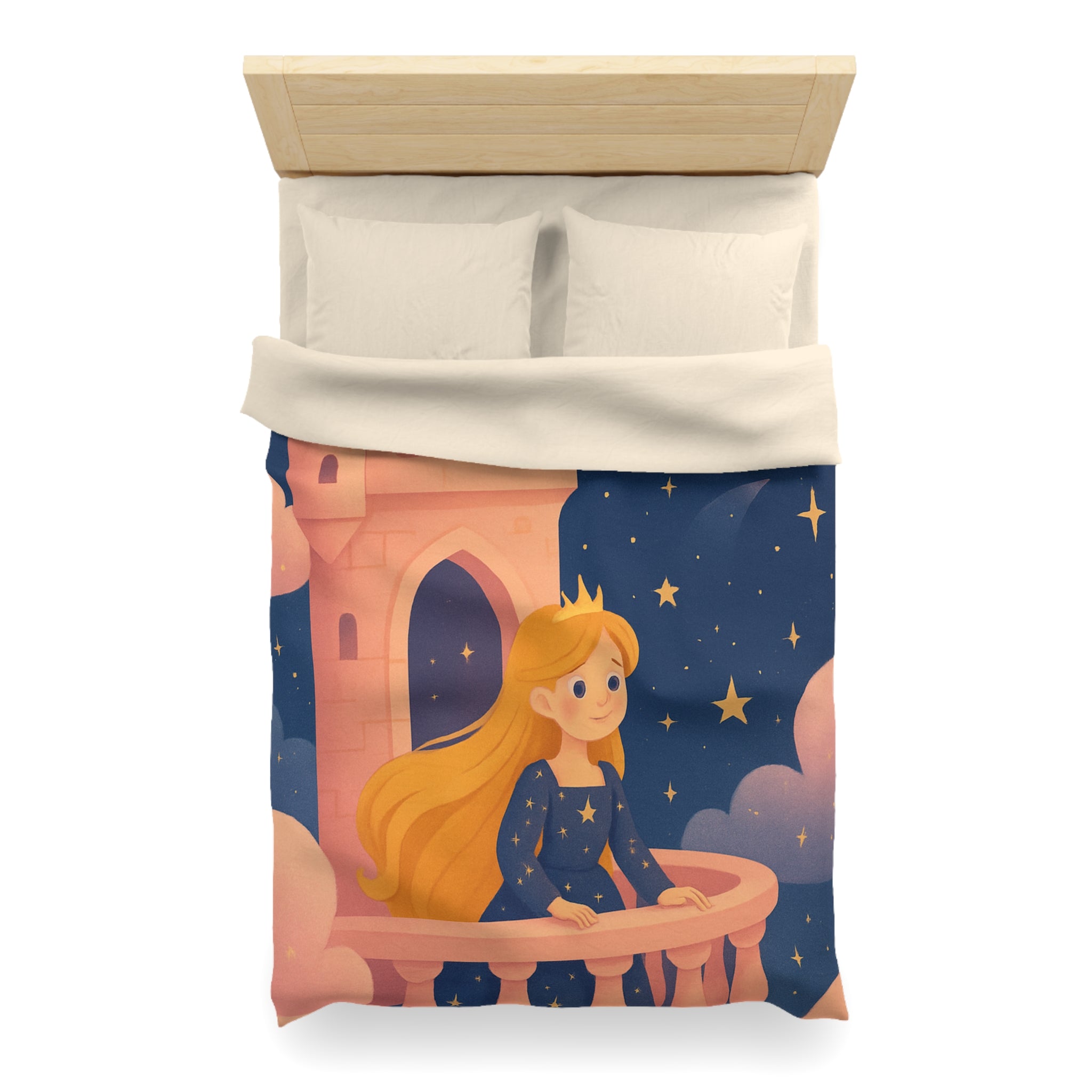 Housse de couette princesse rêveuse château et dragon volant étoiles scintillantes nuit