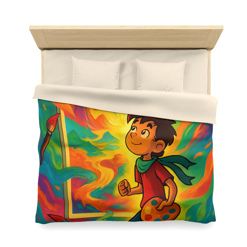 Housse de couette multicolore avec artiste créatif et peinture de pinceaux magiques