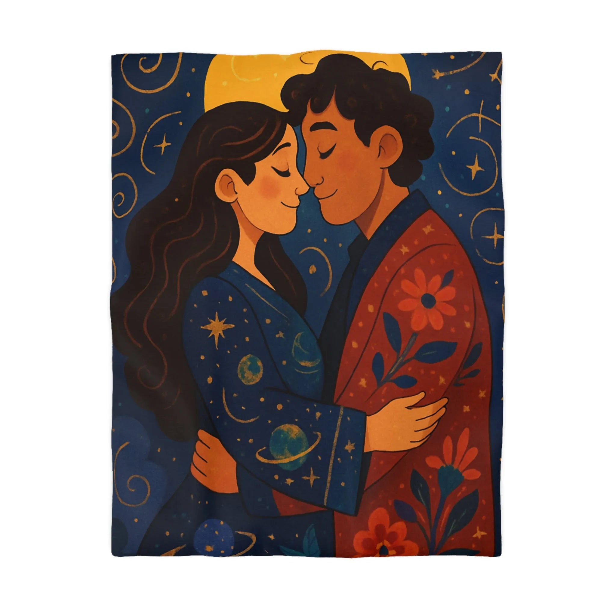 Housse de couette avec illustration romantique au clair de lune et motifs celestes