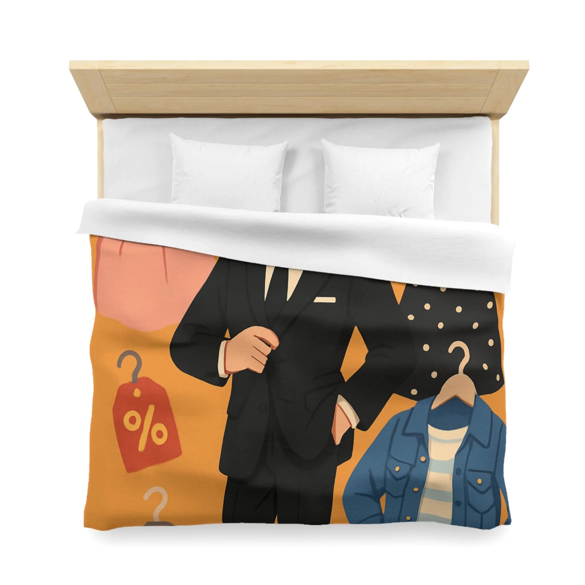 Housse de couette élégante motif magasin de vêtements homme noir et tenues rétro