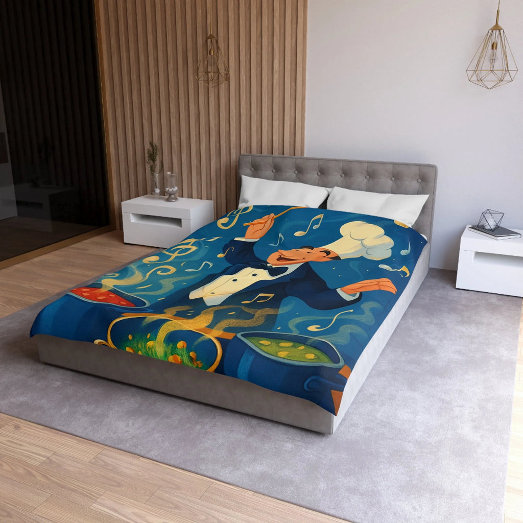 Chef chef d'orchestre culinaire dirige musique en cuisinant mélodies savoureuses et colorées