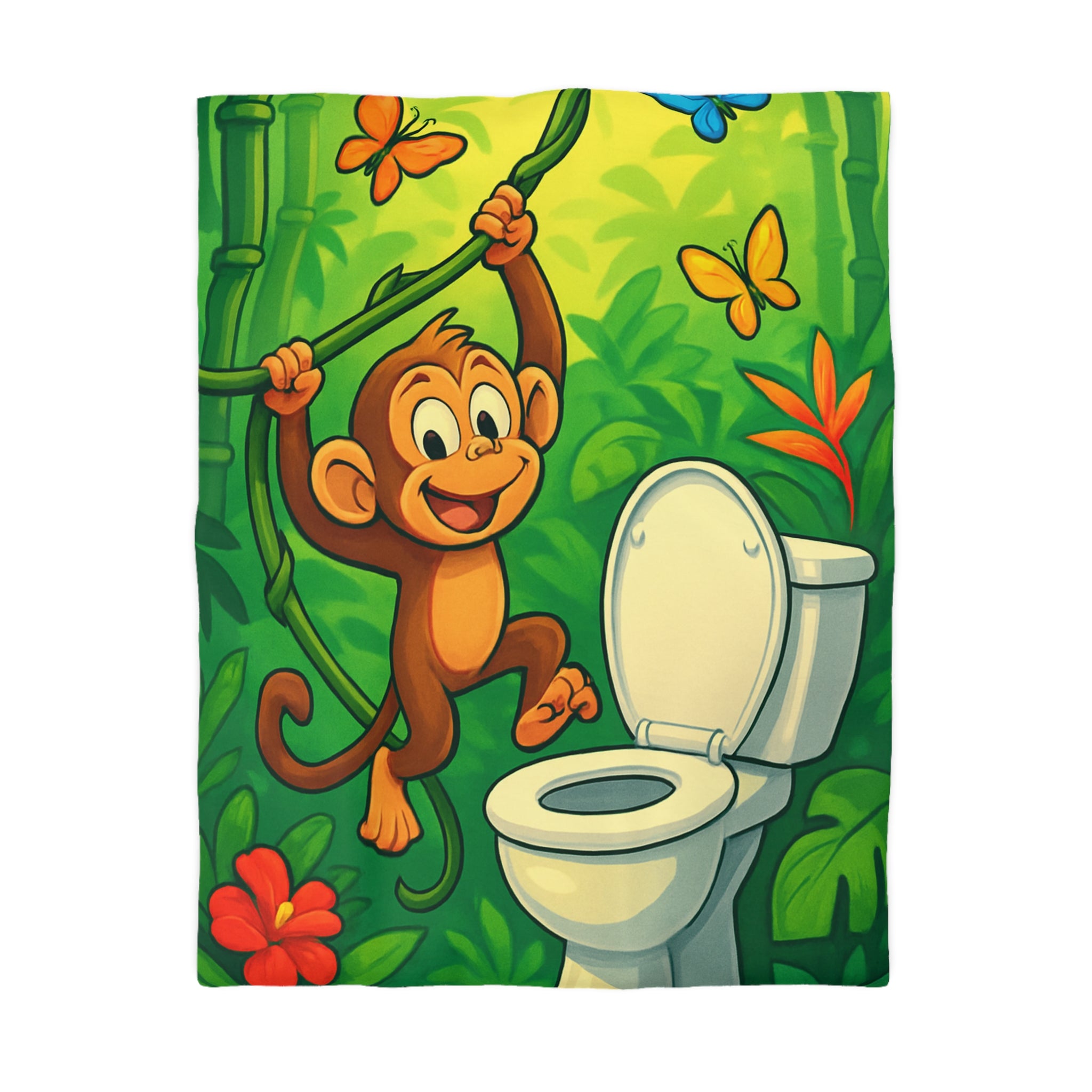 Housse de couette pour enfants avec singe joyeux et jungle colorée luxuriante