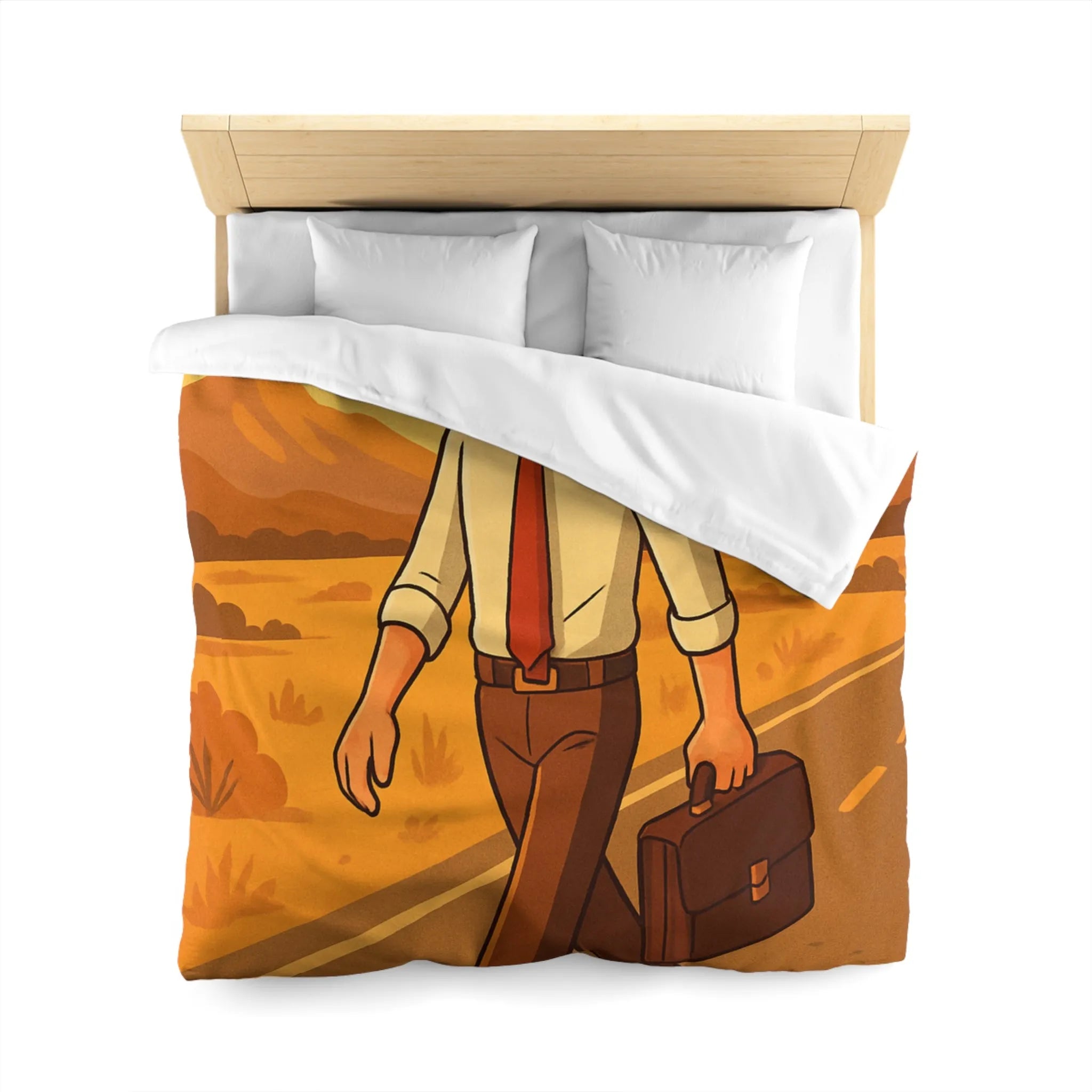 Housse de couette avec illustration d'homme marchant au coucher du soleil style rétro