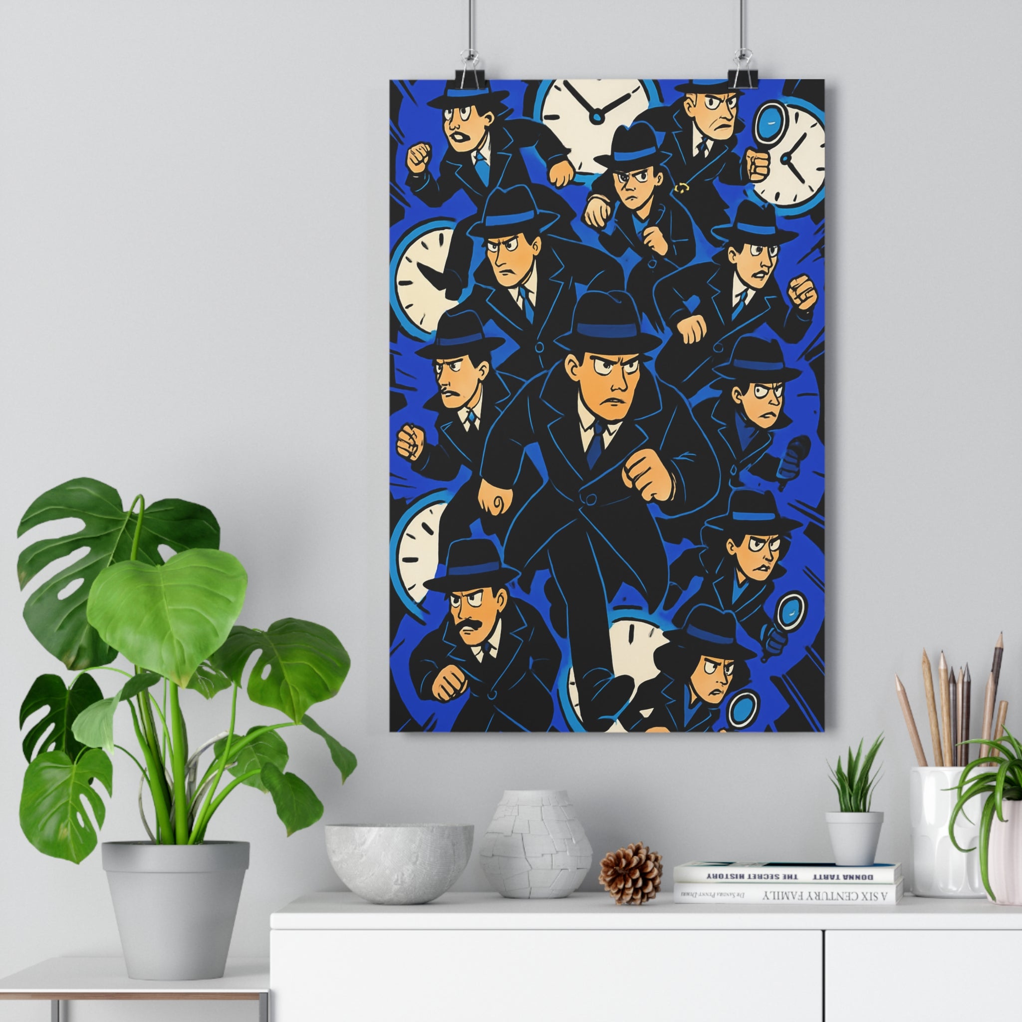 Poster décoratif sombre bande dessinée bleu noir aventure moderne salon bureau intrigant qualité premium