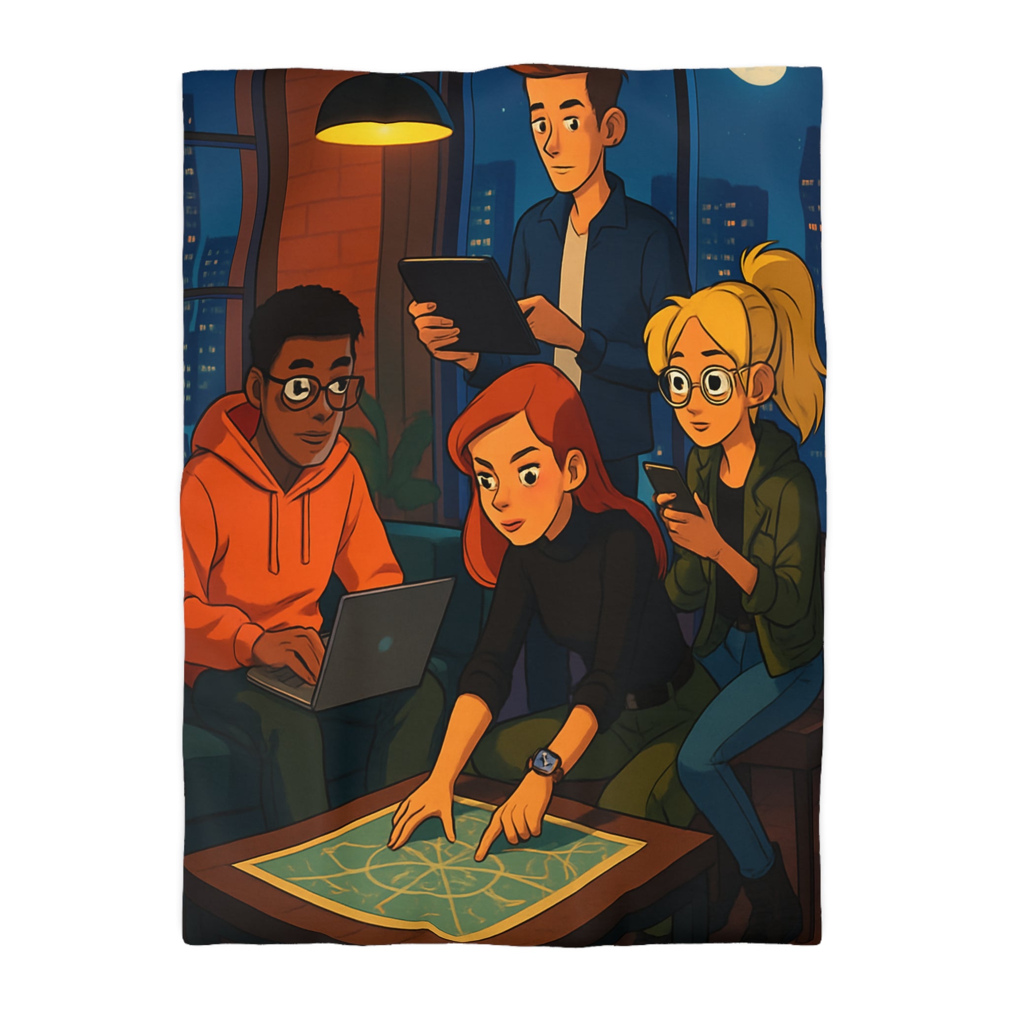 Housse de Couette Style Urbain Moderne avec Jeunes, Technologie et Vue Nocturne