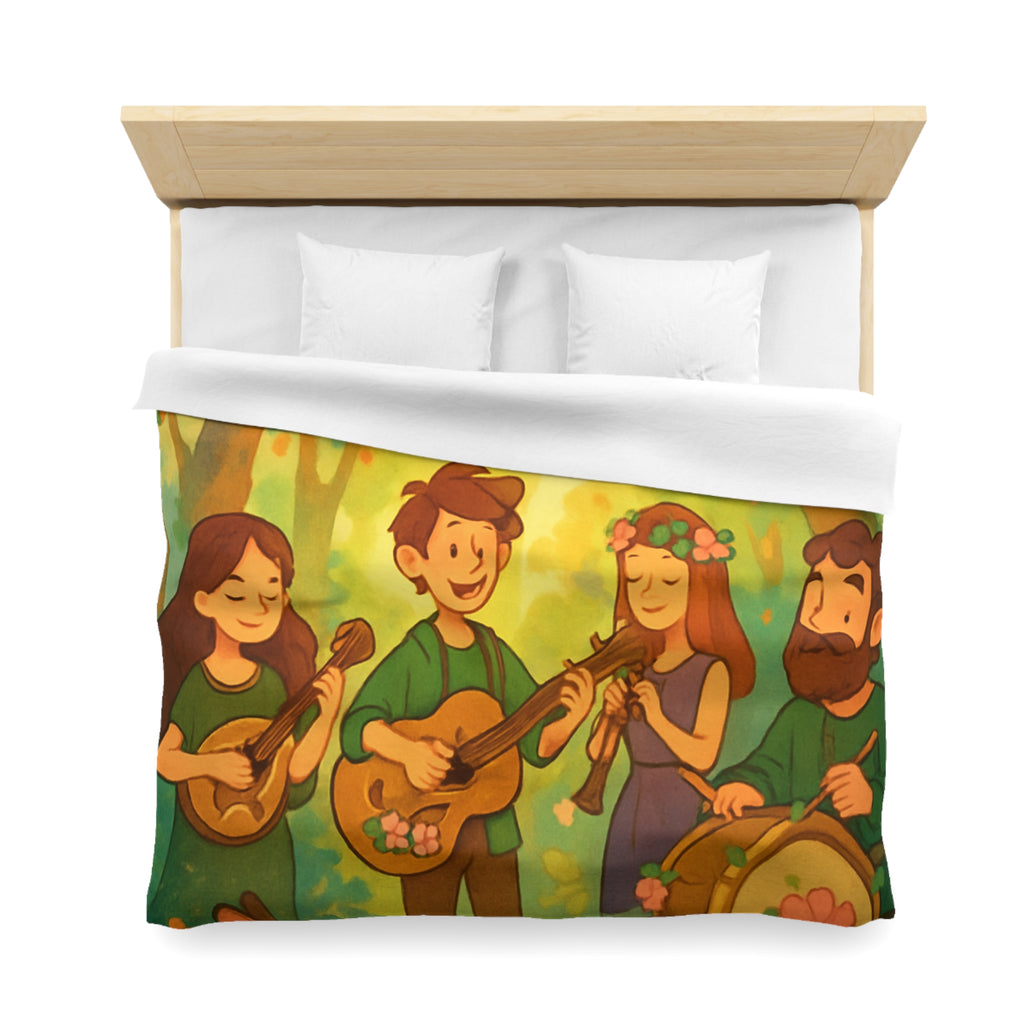 Housse de couette musicale enchantée forêt, animaux, motifs vibrants pour chambre féerique