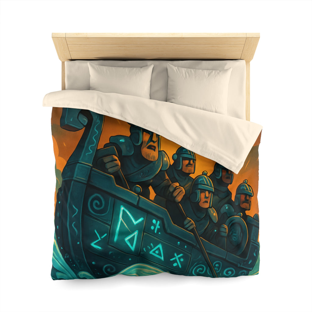 Housse de Couette Motif Vikings en Bateau sous Orage Céleste Féroce et Saisissant