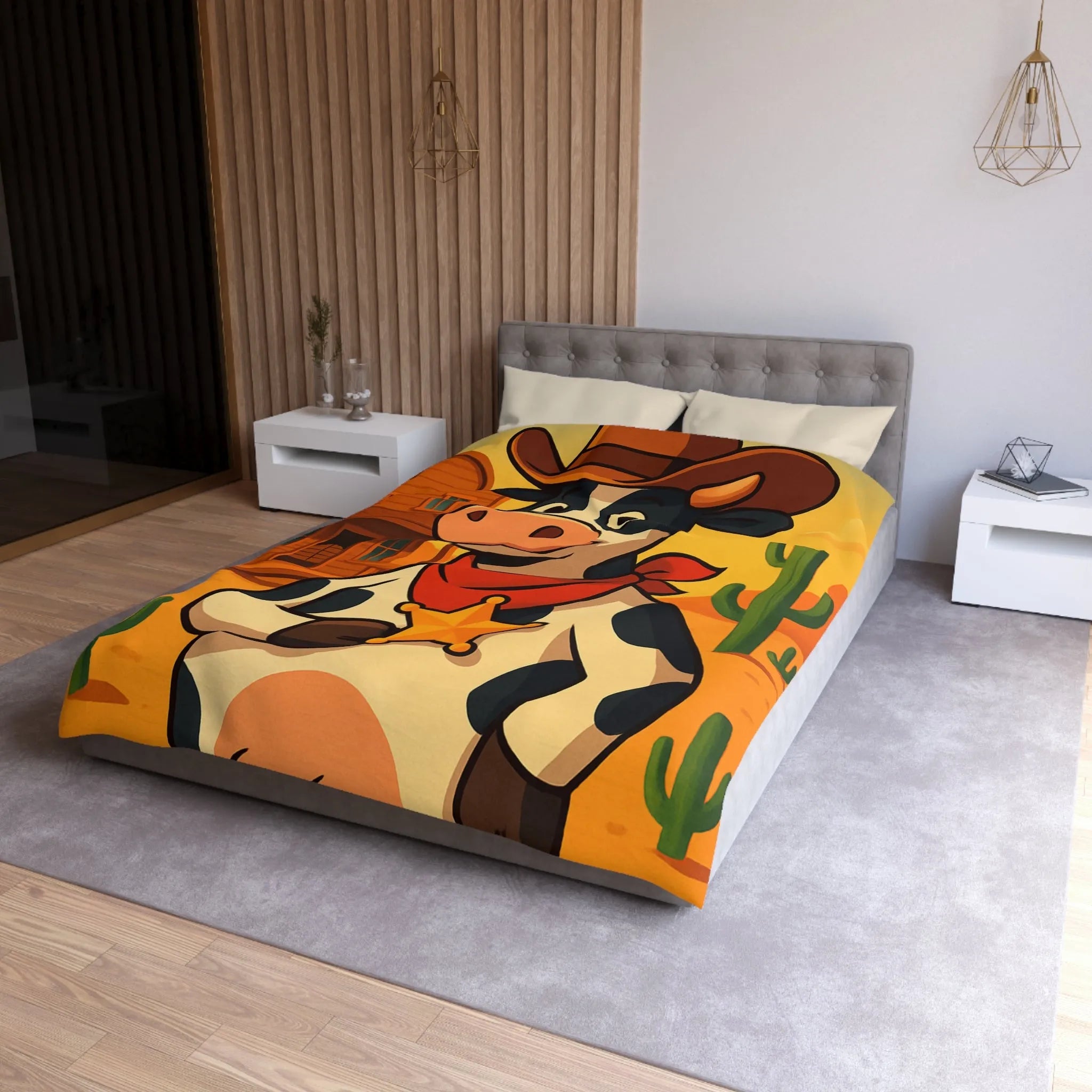 Housse de Couette Enfant avec Vache Cow-boy dans Paysage Désertique Coloré et Amusant