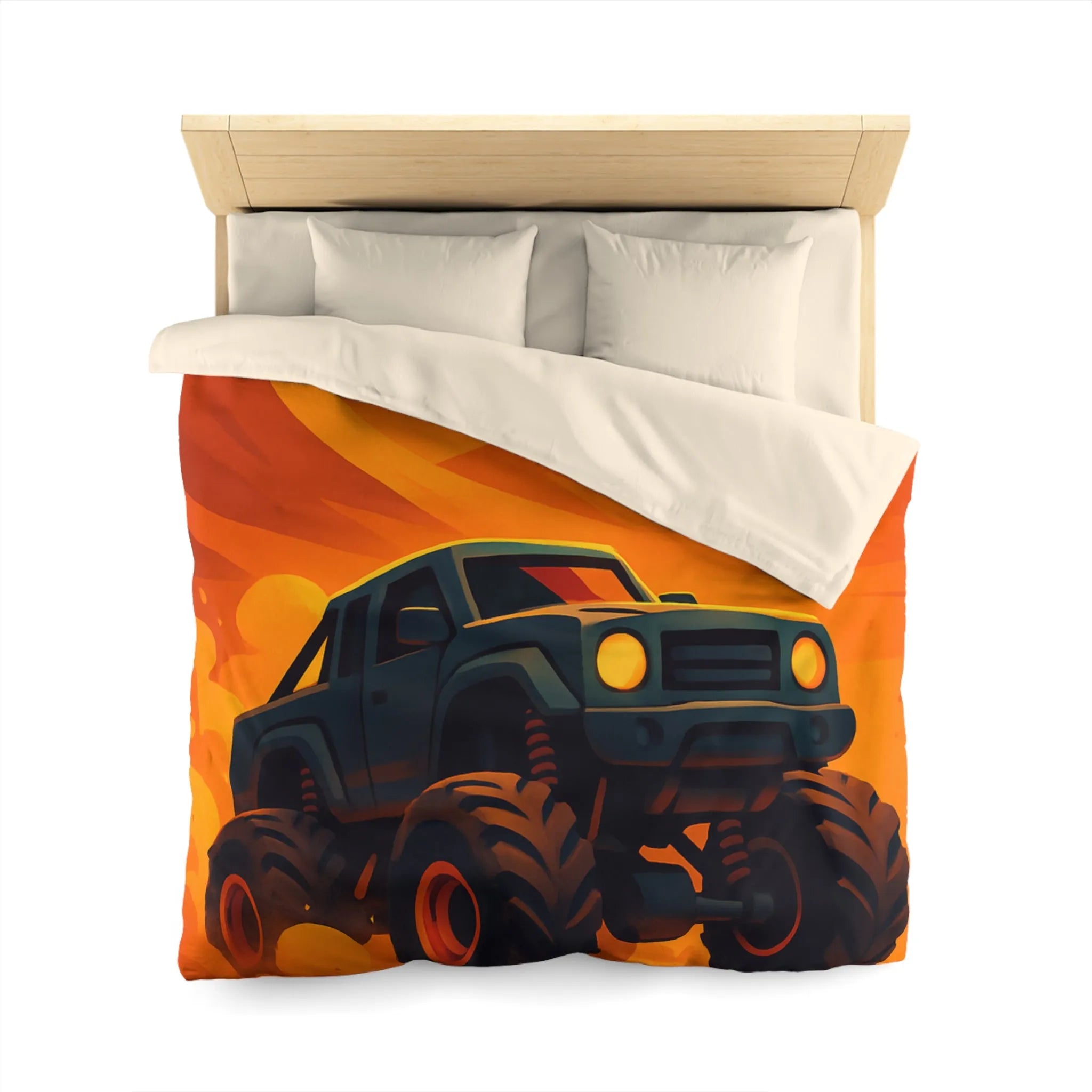 Housse de couette camion monstres désert coucher de soleil aventure pour chambre d'enfant