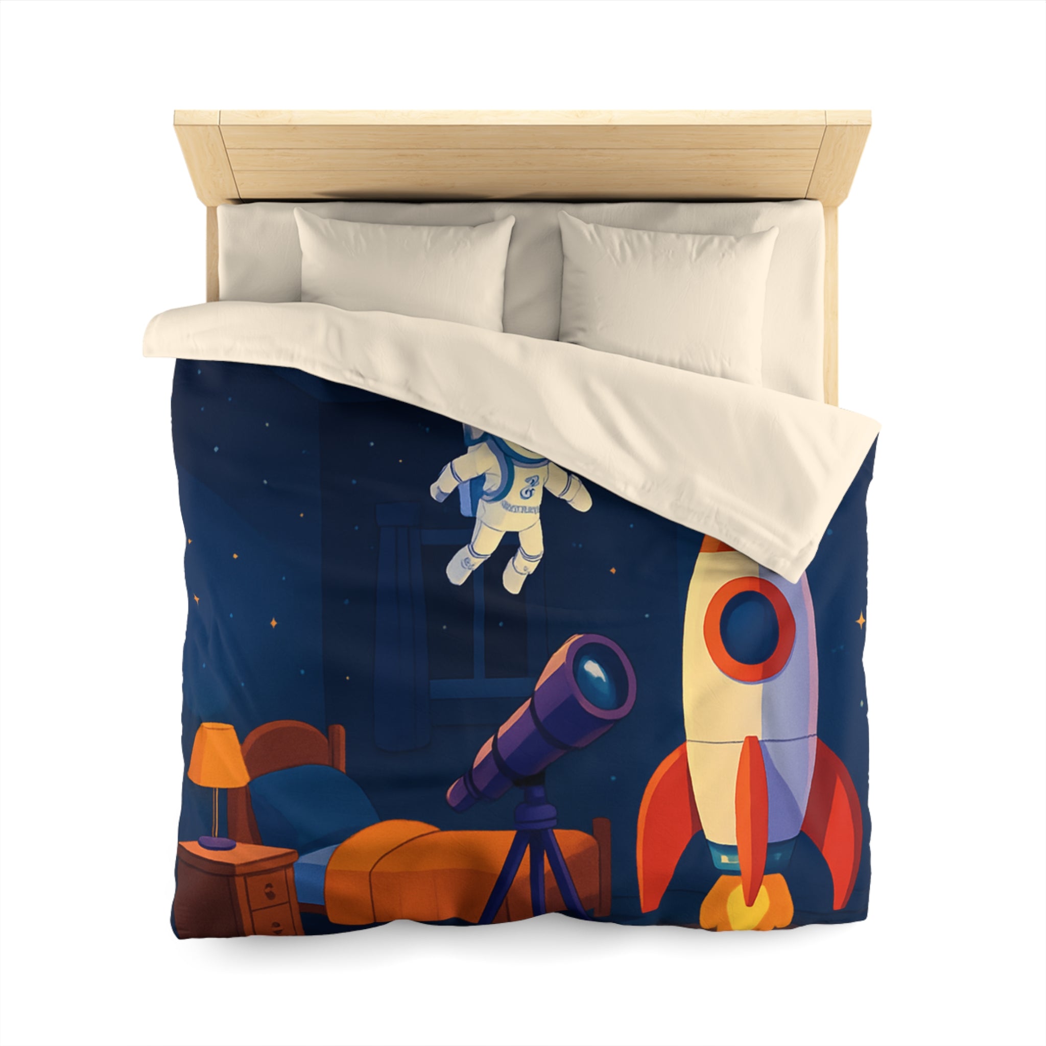 Housse de Couette Spatiale Enfant avec Astronaute Fusée et Planètes Colorées