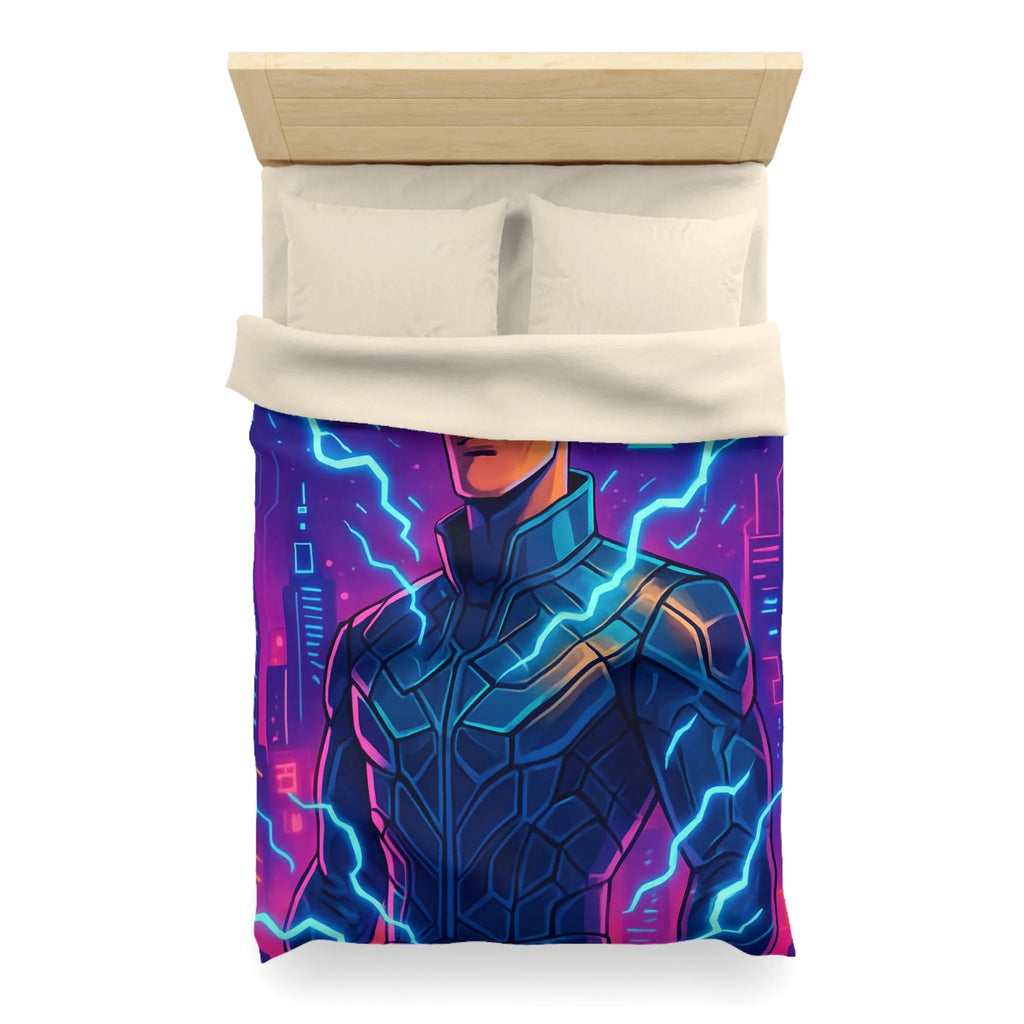 Housse de Couette Futuriste Cyberpunk avec Éclairs Électriques et Design Néon Énergétique