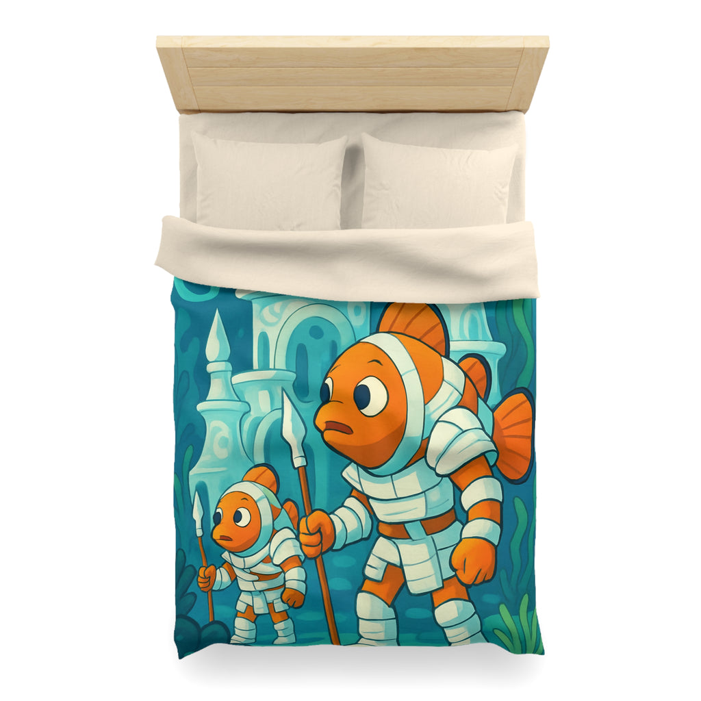 Intriguante housse de couette poissons en armure explorant un royaume sous-marin magique