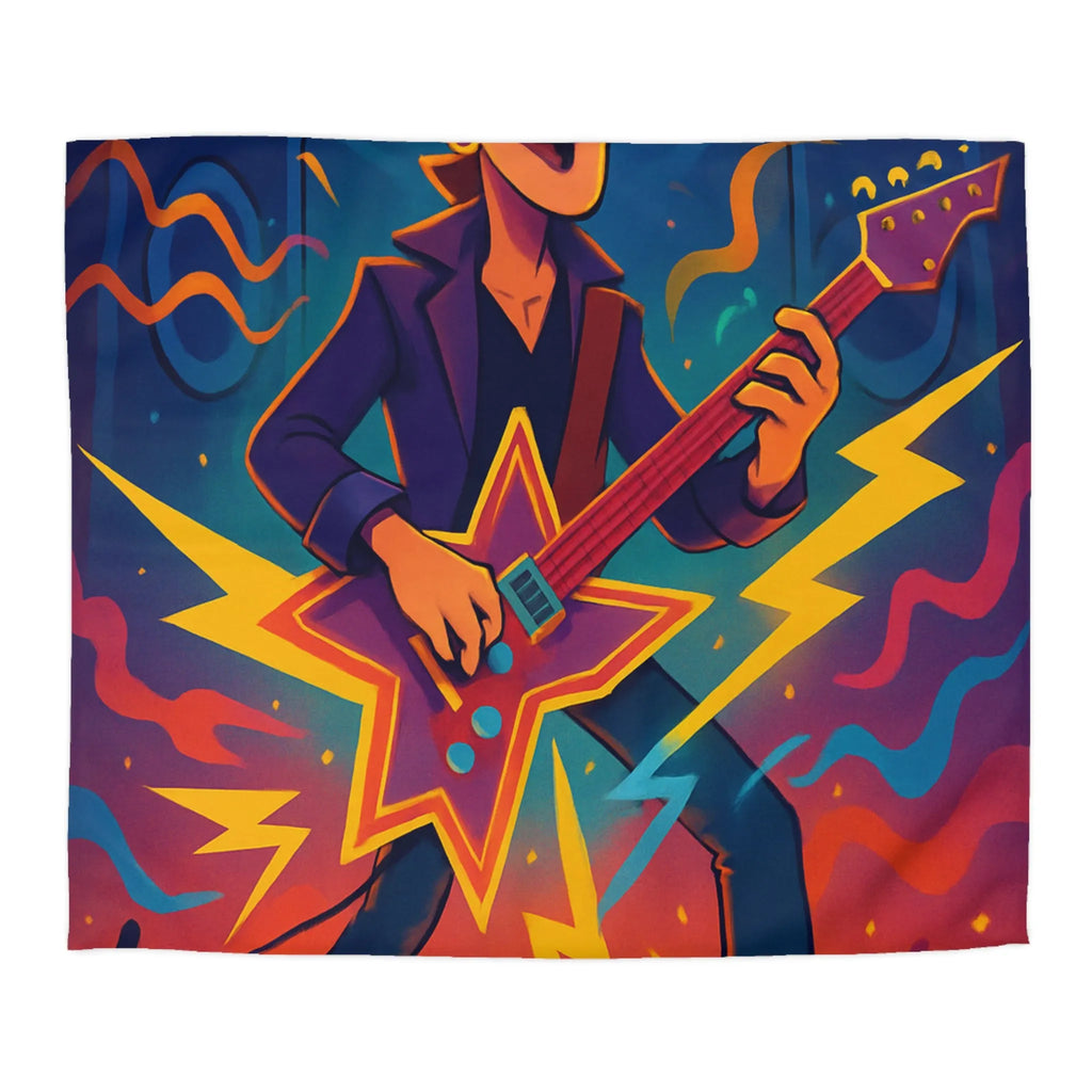 Housse de couette colorée avec musicien à la guitare électrique et effets visuels