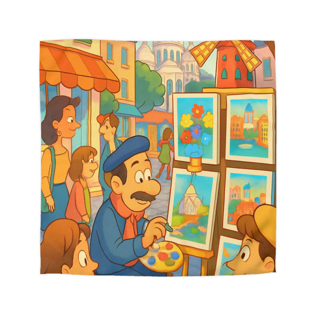 Housse de Couette Illustrée: Scène Parisienne Peintre et Moulin Rouge Enfants