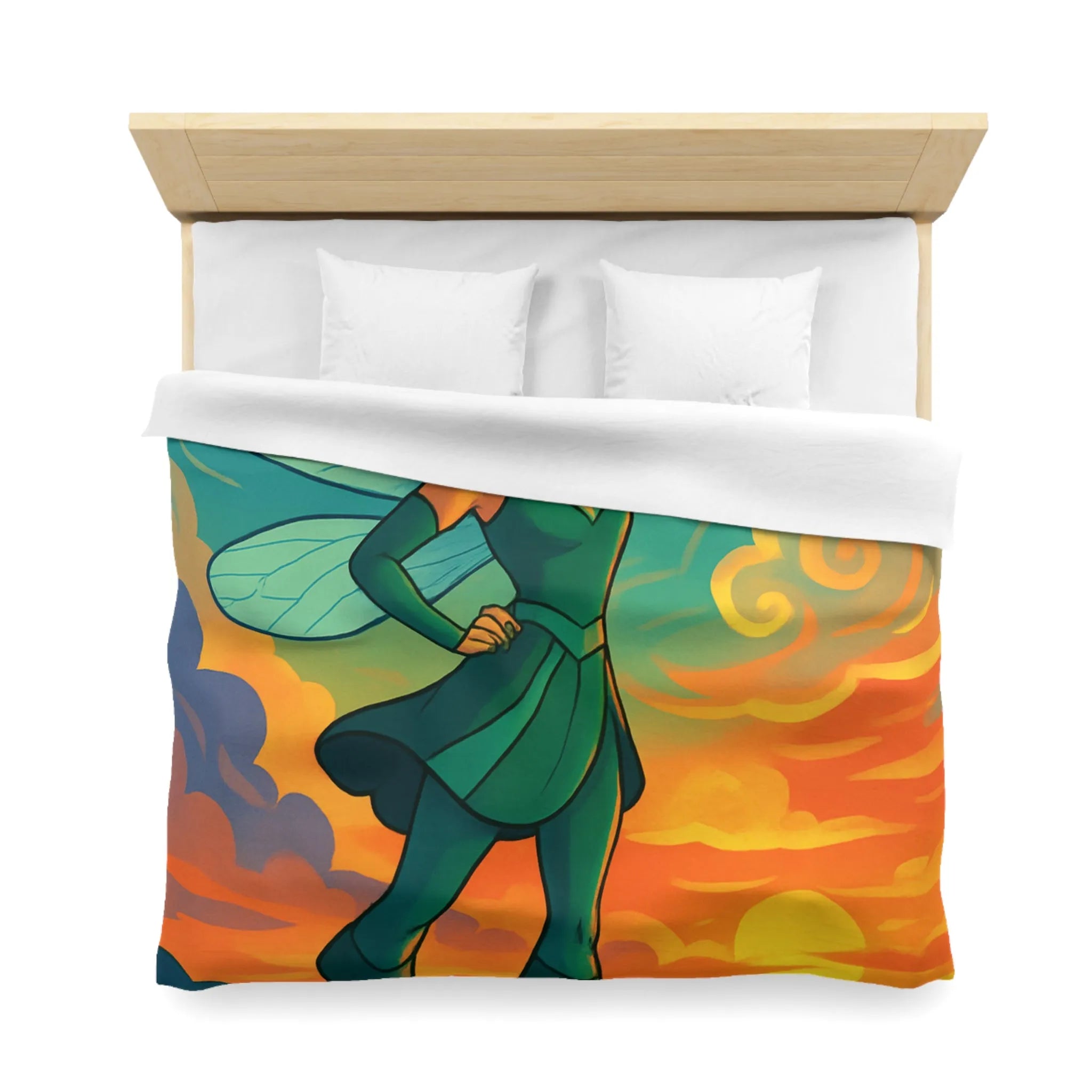 Housse de Couette Fée Magique sur La Falaise au Coucher de Soleil Éblouissant