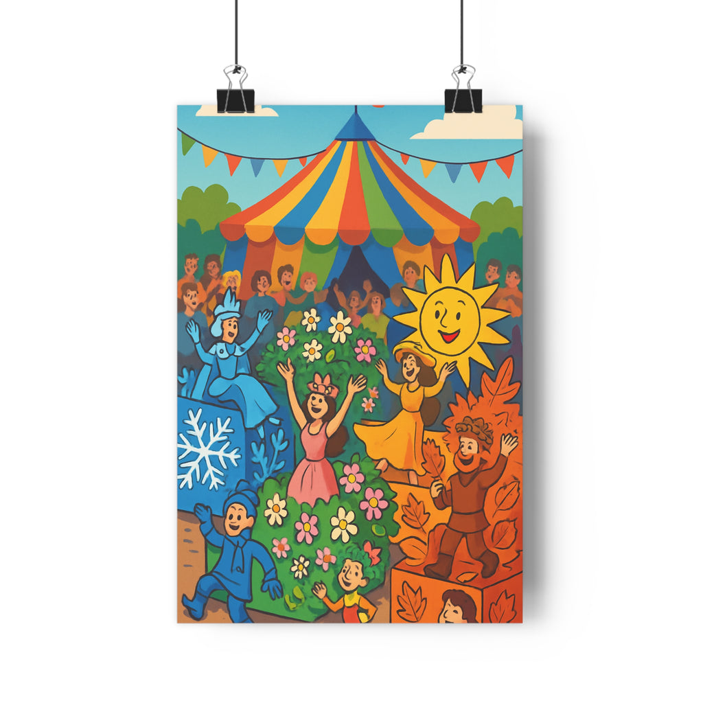 Poster décoratif cartoon joyeux coloré fleurs feuilles enfant salon chambre festif vibrant original saison