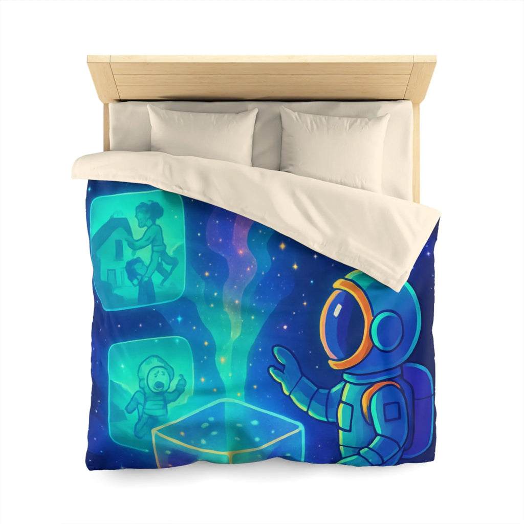 Housse de Couette Galaxie Enfant Rêveur avec Espace, Astronaute et Cube Mystique