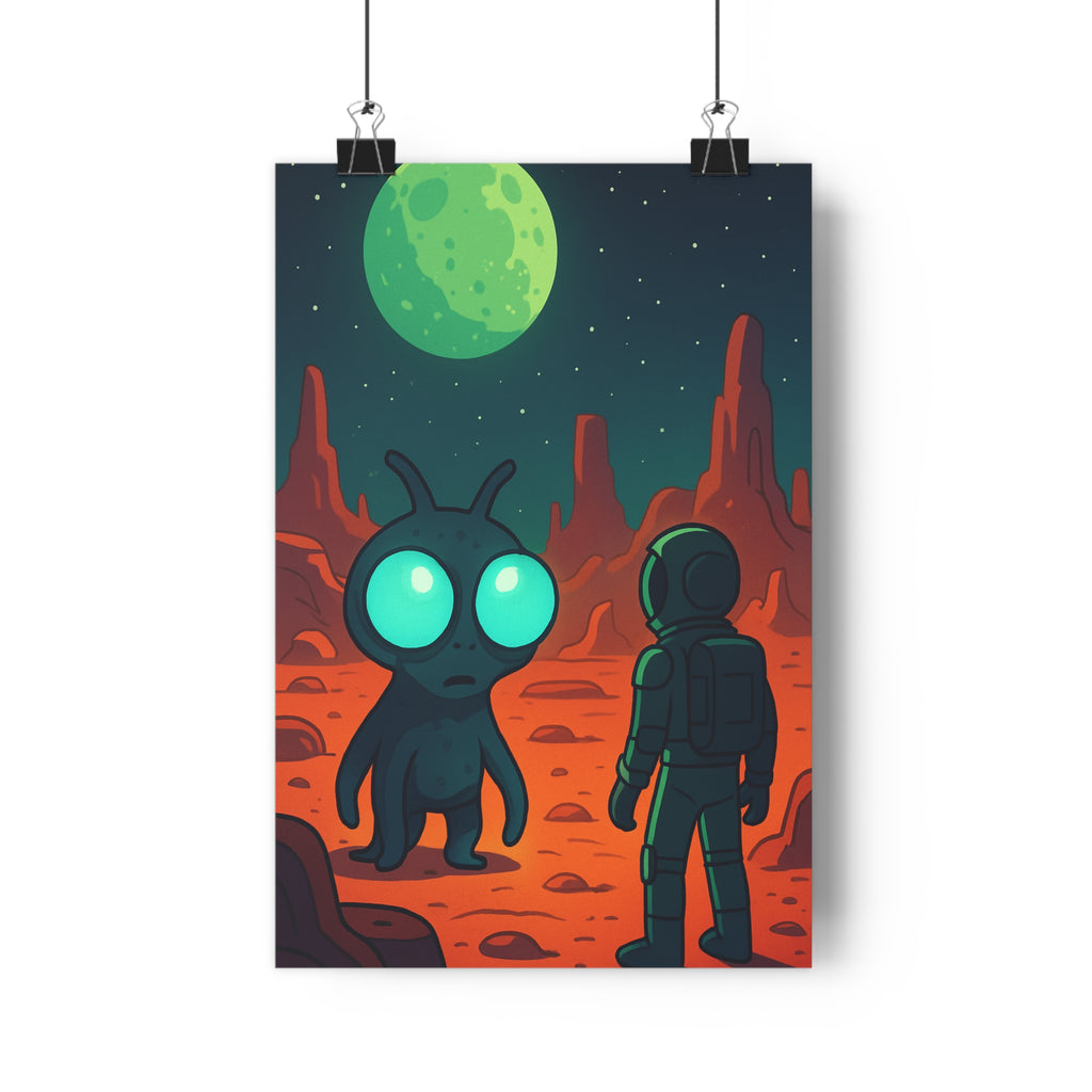 Poster décoratif astronaute extraterrestre rouge vert mystique moderne bureau chambre aventure mystérieux 30x46 cm