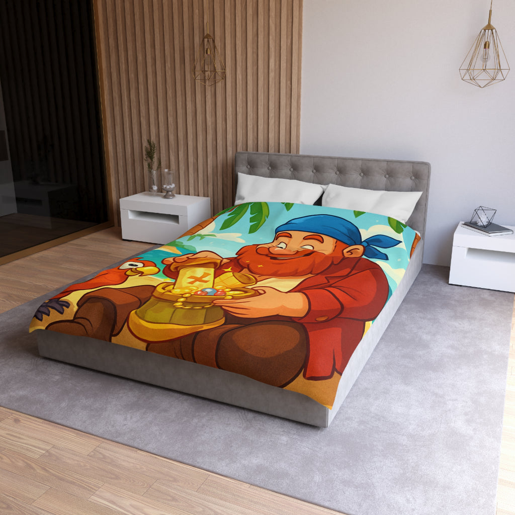 Housse de couette pirate joyeux trésor plage, perroquet coloré, mer et palmiers