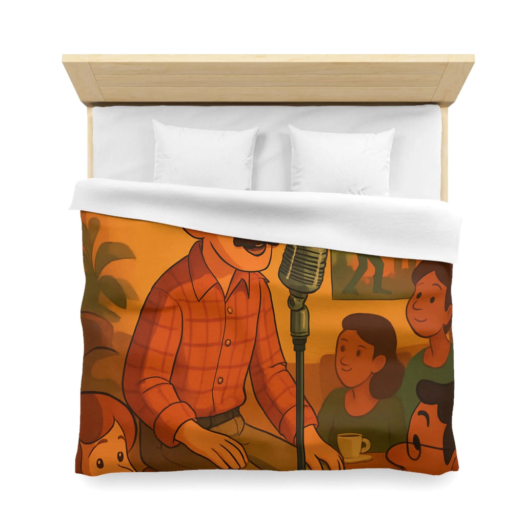 Housse de couette au design rétro avec scène musicale chaleureuse pour ambiance vintage
