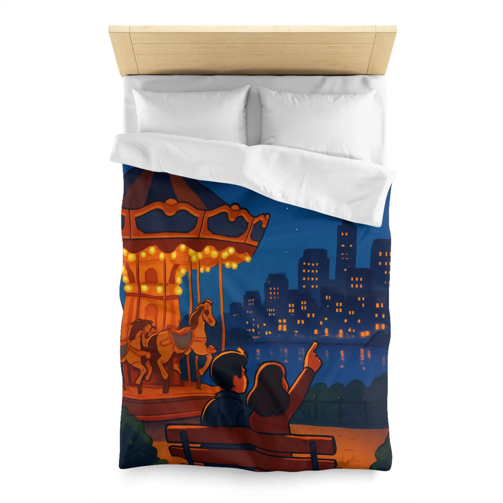 Housse de couette céleste avec carrousel lumineux et paysage urbain étoilé