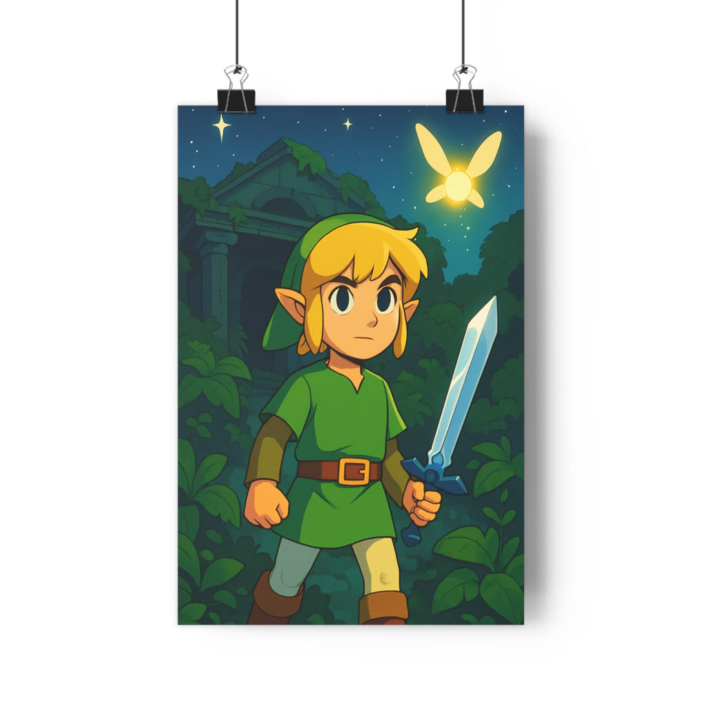 Poster décoratif héros épée aventure forêt magique créature lumineuse cartoon chambre enfant 30x46 vibrant
