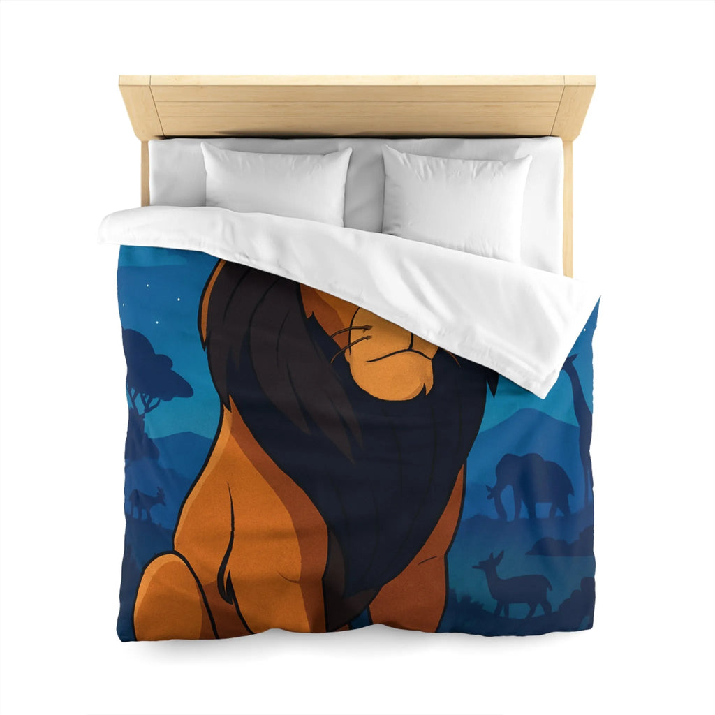 Housse de couette lion majestueux sous lune brillante pour chambre enfant rêveuse et aventurière