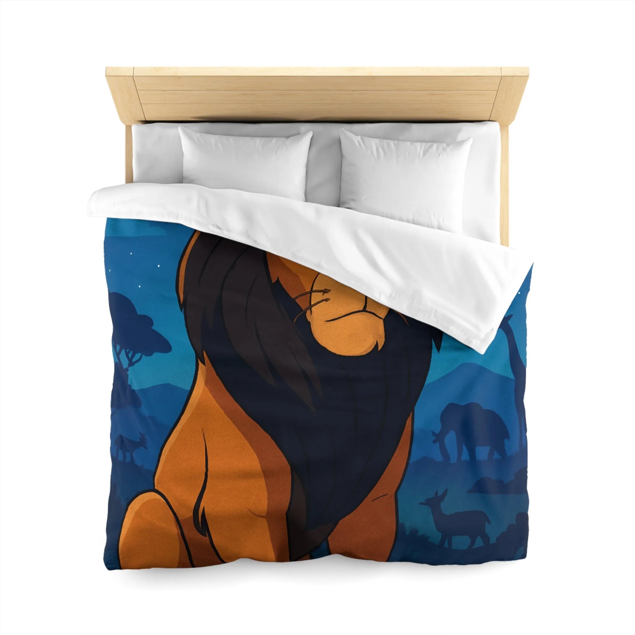 Housse de couette lion majestueux sous lune brillante pour chambre enfant rêveuse et aventurière