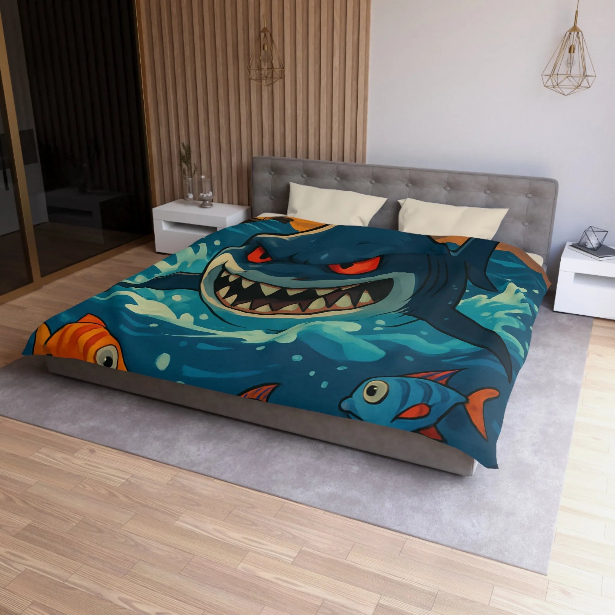 Housse de Couette Colorée aux Requins et Poissons pour Enfants Aventureux et Créatifs