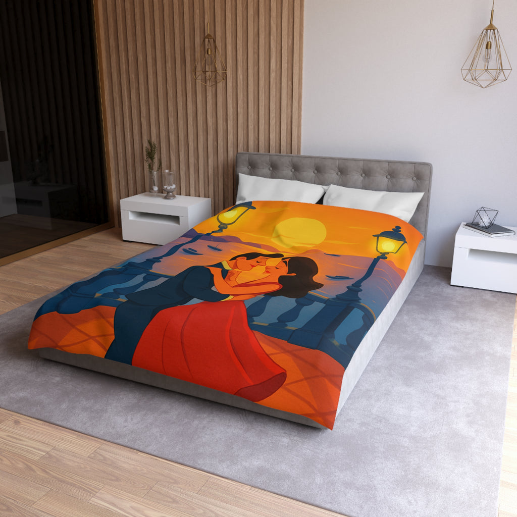 Housse de couette romantique coucher de soleil couple dansant au bord de mer