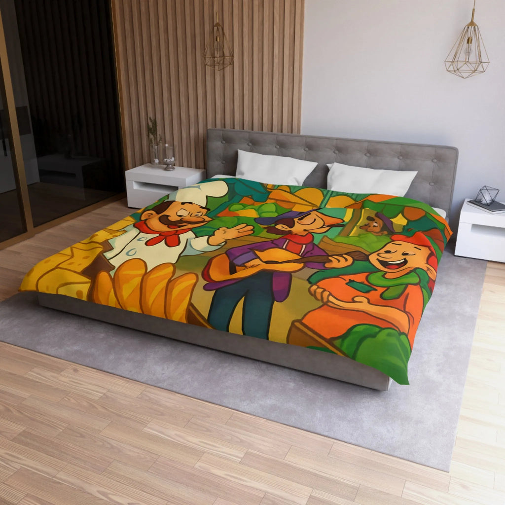 Explorez une Housse de Couette Animée de Marché Vivant Avec Fruits et Musiciens