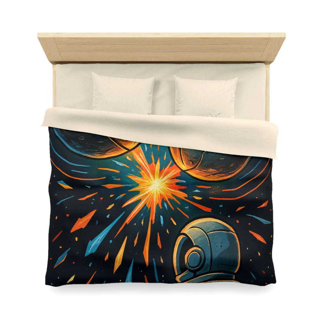 Décorative housse de couette espace cosmique avec astronaute et sphères lumineuses métalliques