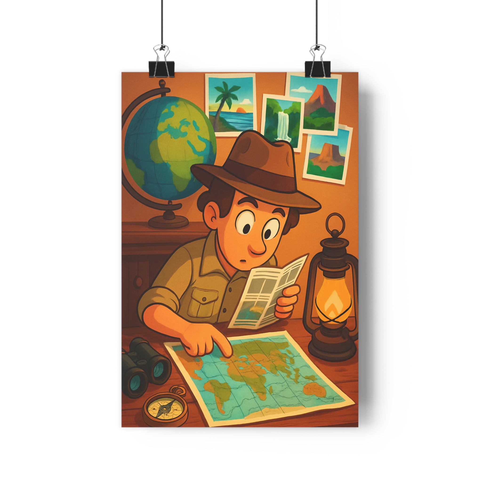 Poster décoratif explorateur vintage aventure chambre bureau carte globe terreux format 30x46 cm qualité