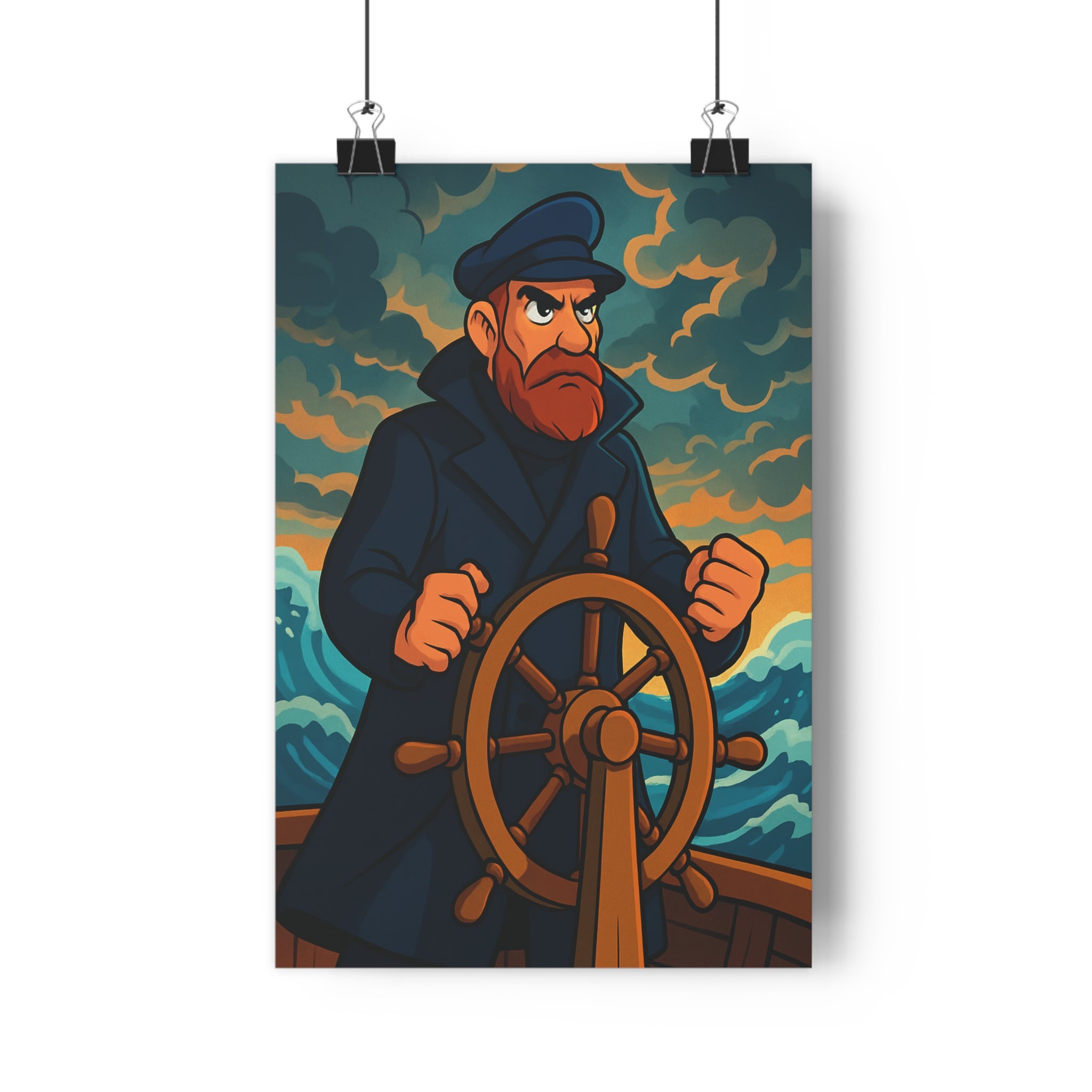 Poster décoratif marin vintage aventure dramatique bleu beige salon bureau nuageux intense tendance épique