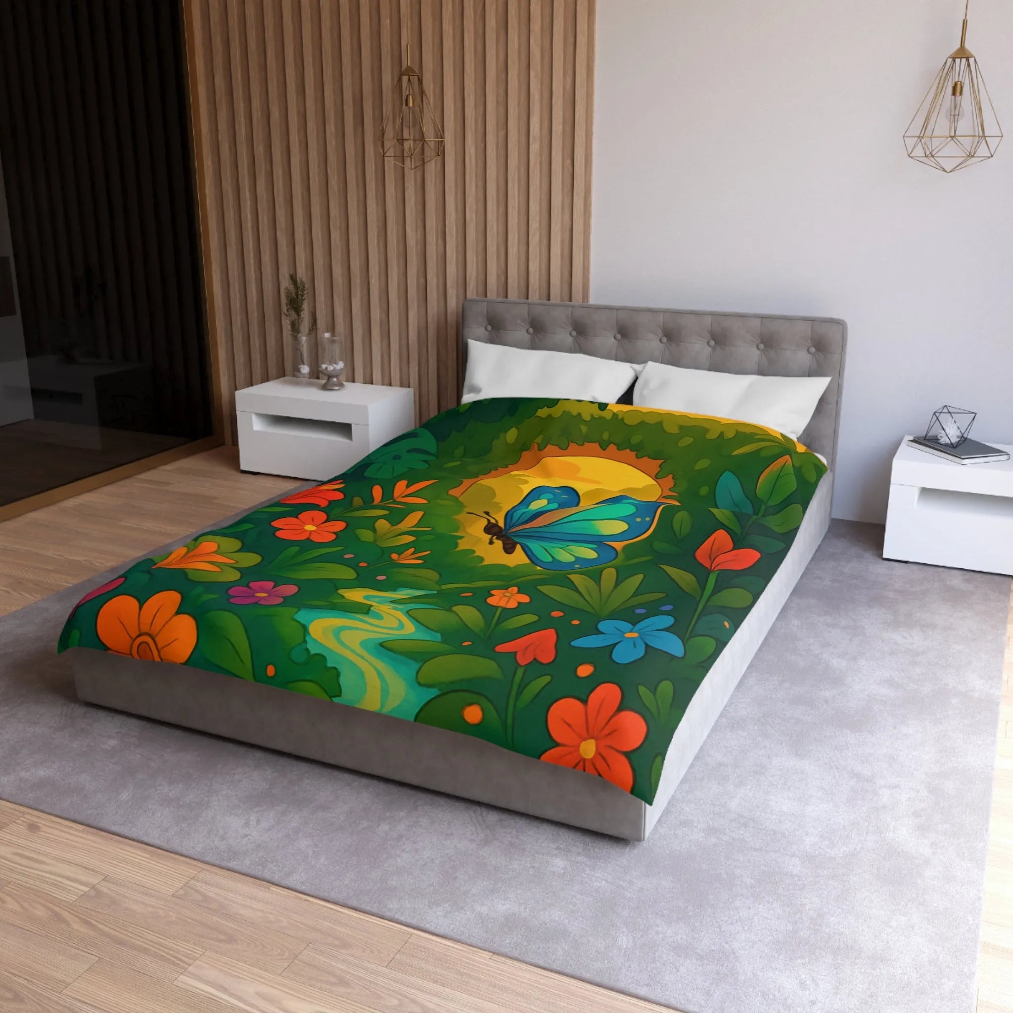 Housse de Couette avec Papillon et Jungle Colorée pour Chambre Enfant Éclatante Nature