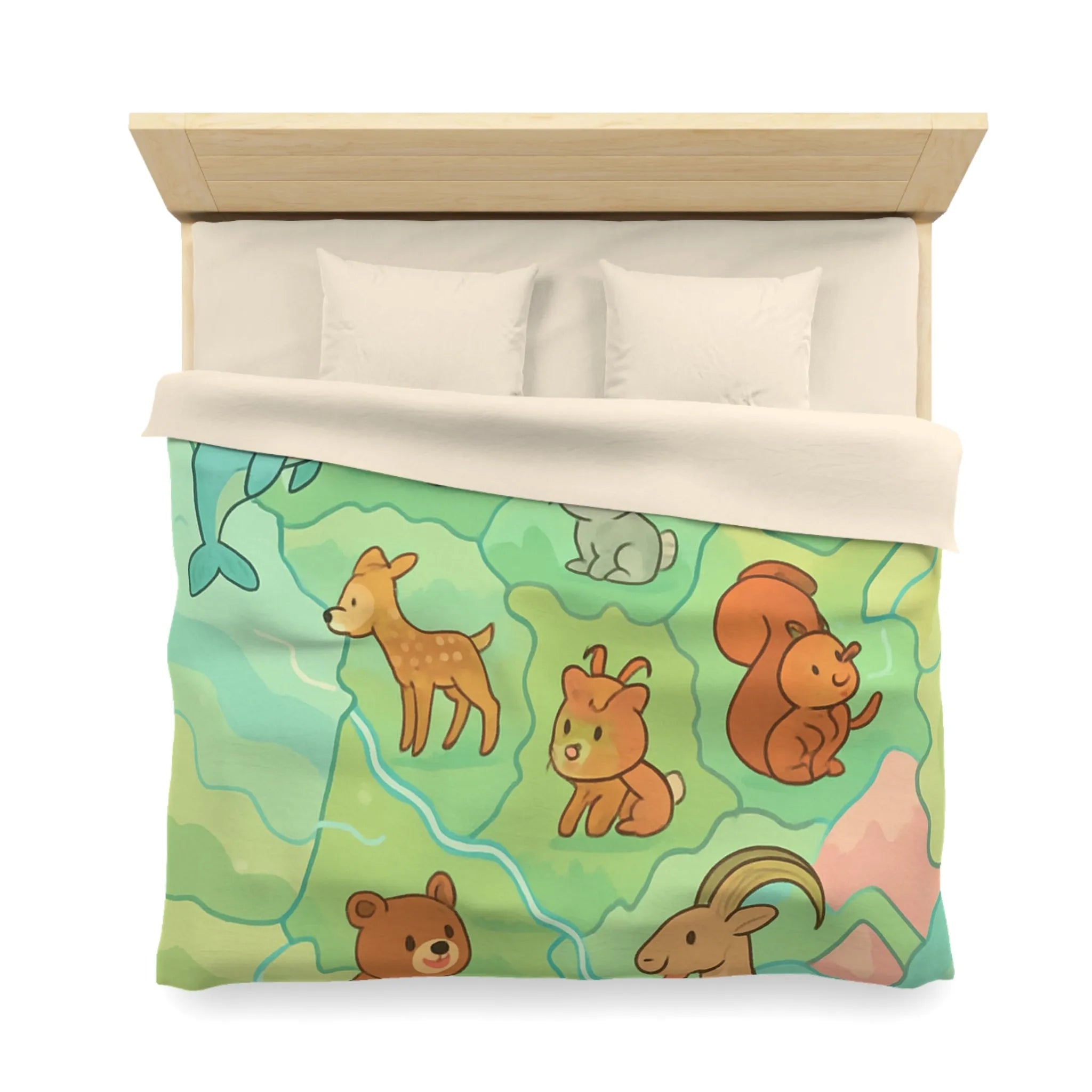 Housse de Couette Animaux de la Forêt et Mer, Design Enfantin Amusant et Coloré