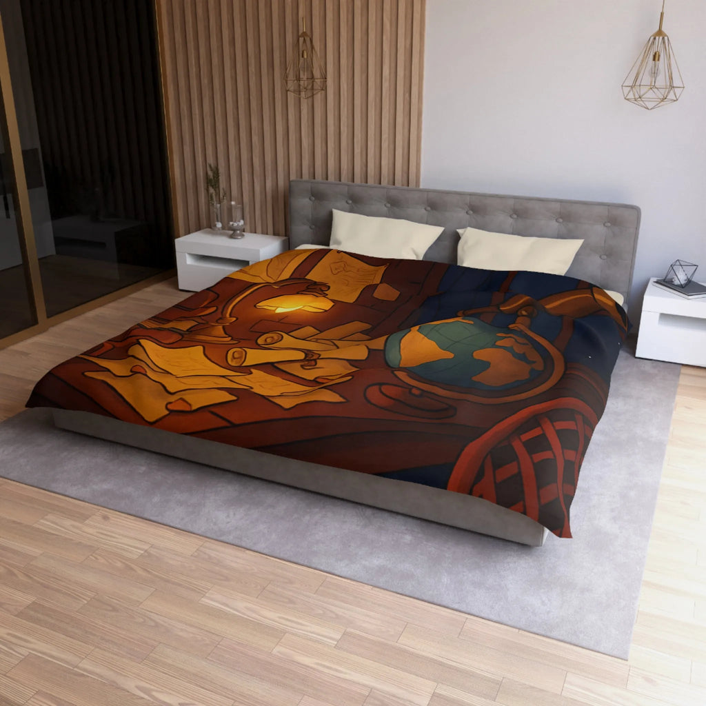 Housse de Couette Astronomie Vintage avec Chat et Globe Terrestre pour Chambre Apaisante