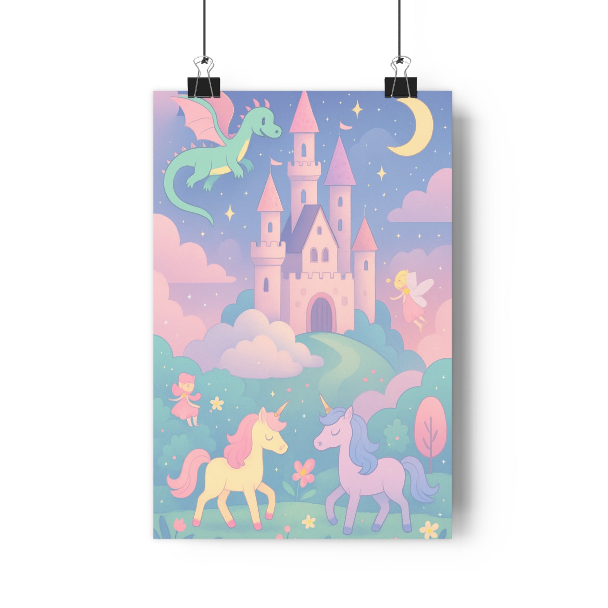 Poster décoratif conte fées royaume enchanté magique coloré pastel enfant chambre apaisant mur mural