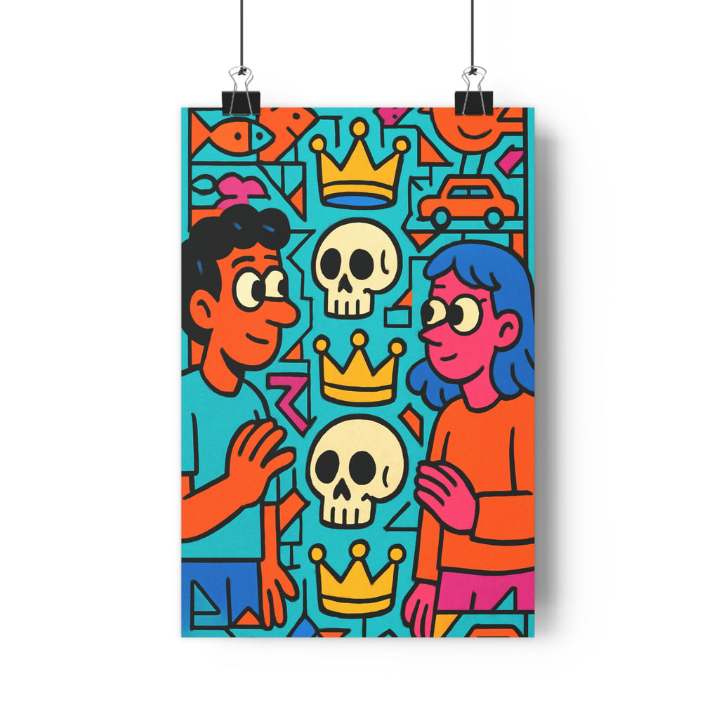 Poster décoratif graffiti cartoon bleu rose orange moderne chambre adolescent dynamique audacieux tendance unique