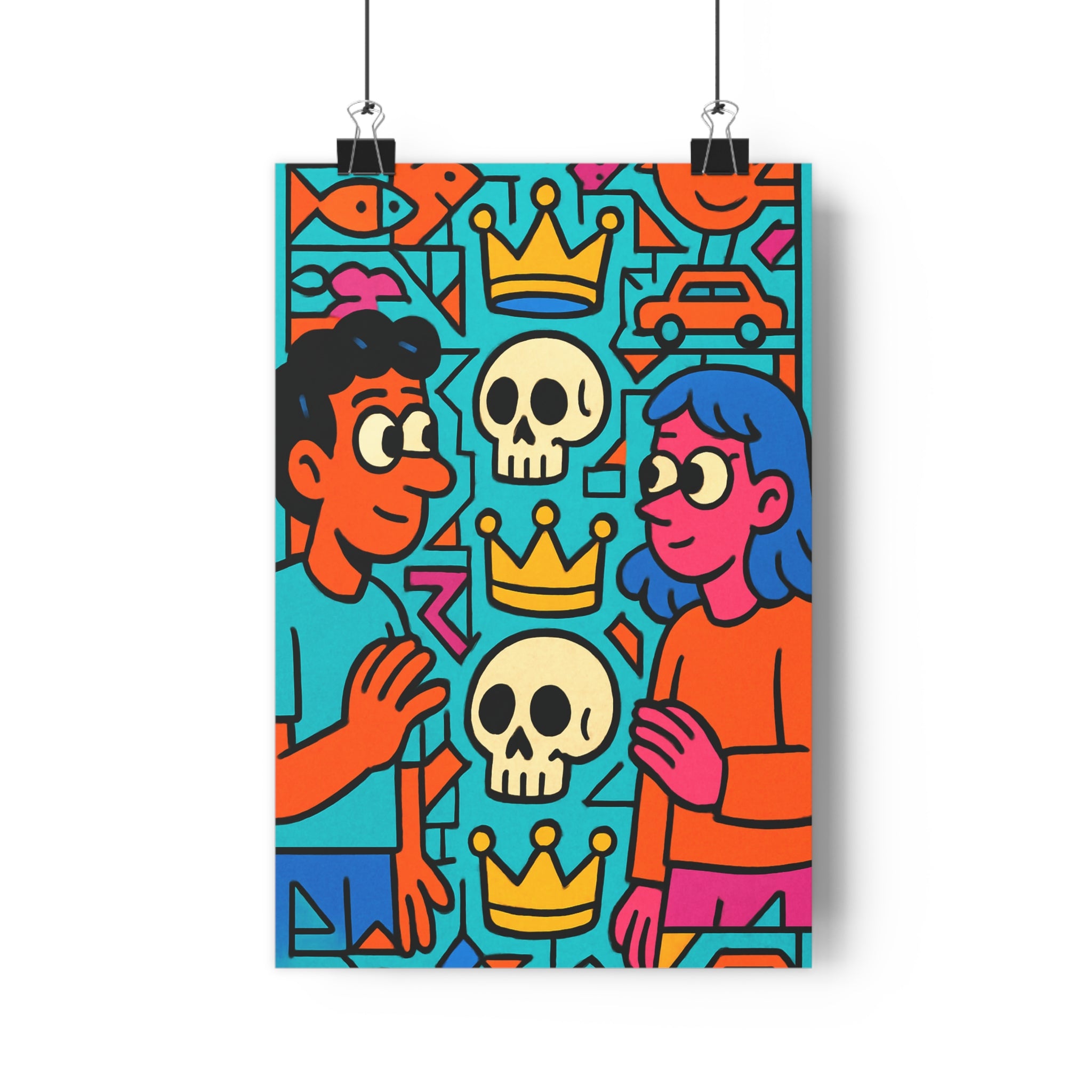 Poster décoratif graffiti cartoon bleu rose orange moderne chambre adolescent dynamique audacieux tendance unique