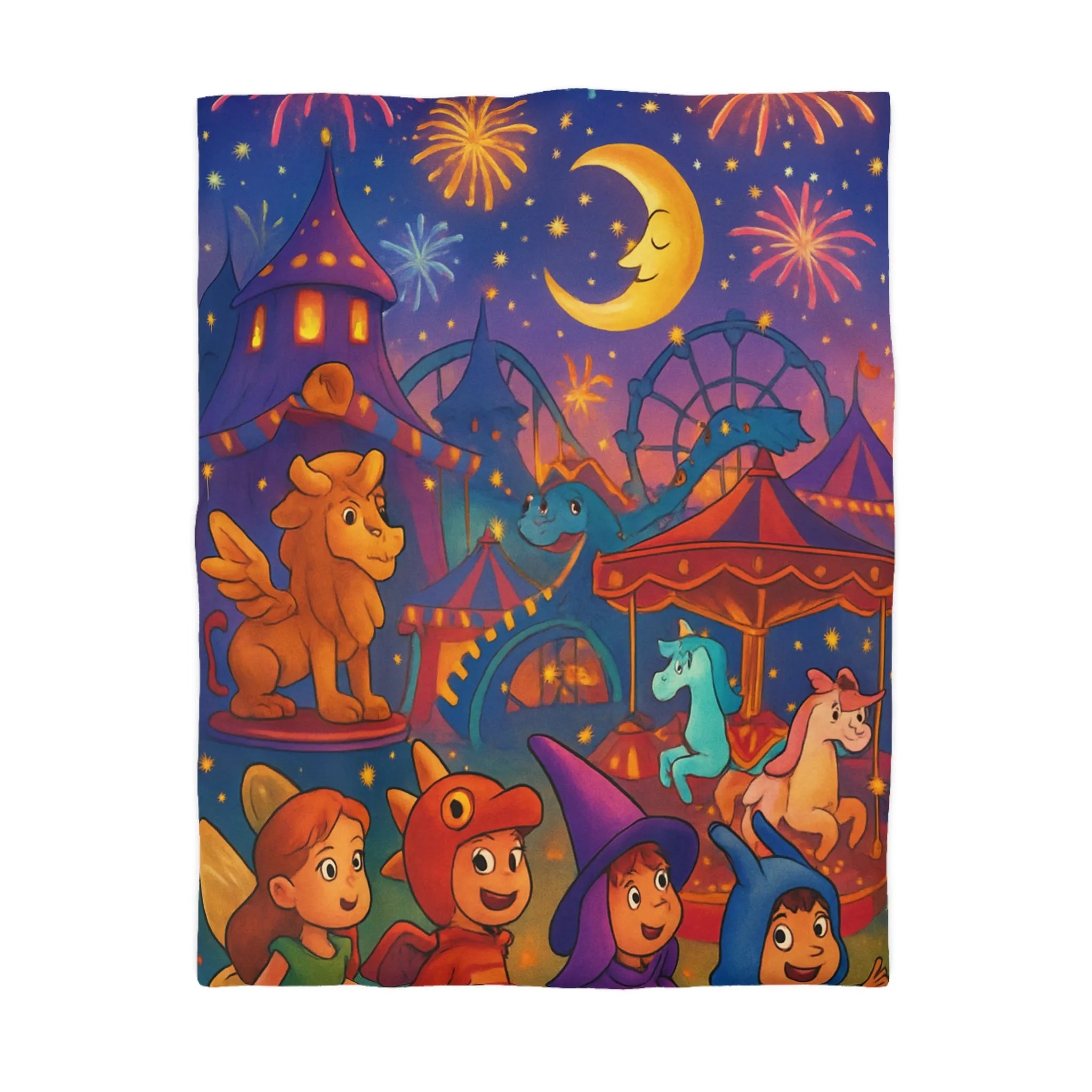 Housse de couette enfants avec feu d'artifice et parc d'attractions magique coloré
