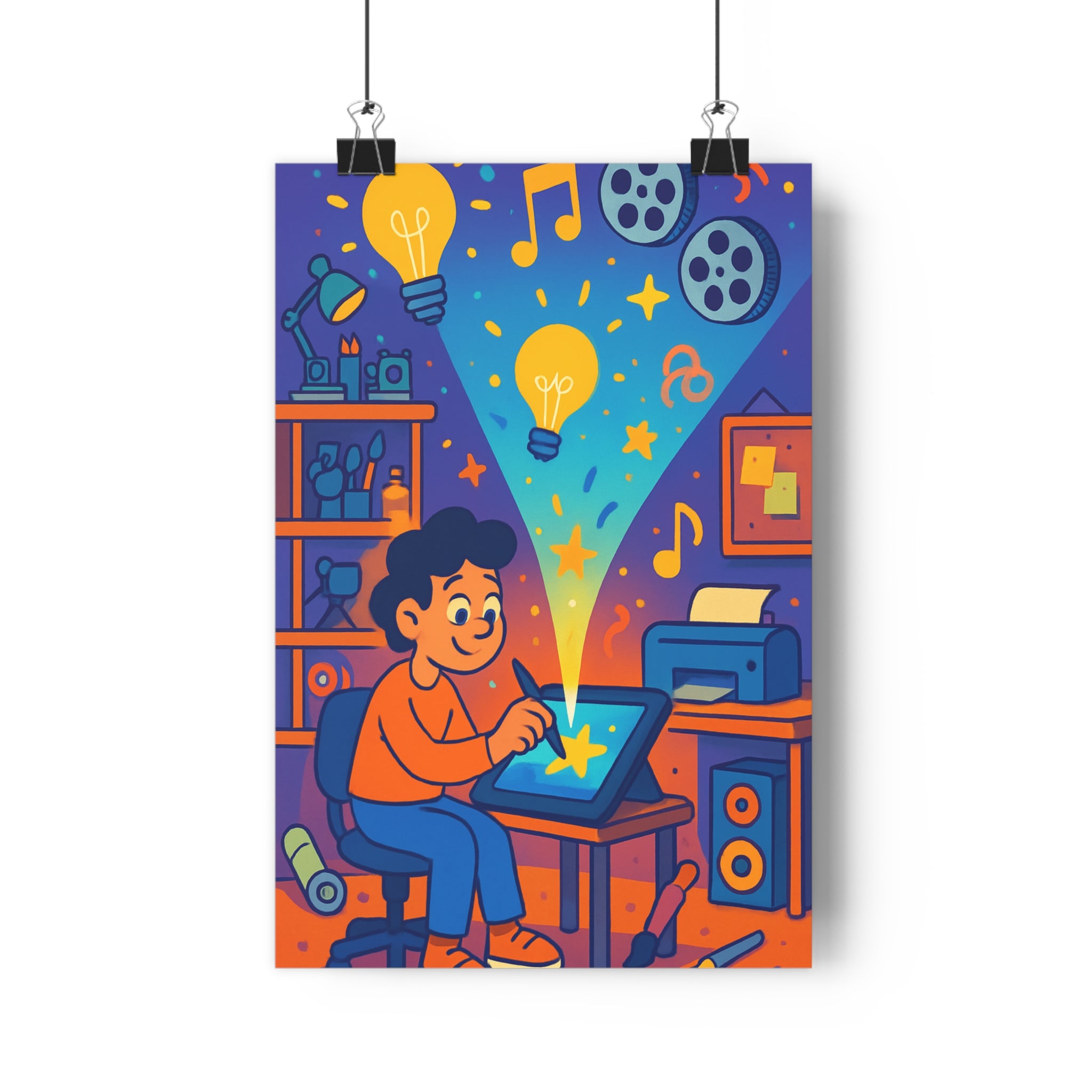 Poster décoratif créatif coloré bleu orange artistique dynamique inspirant bureau studio 30x46 moderne original