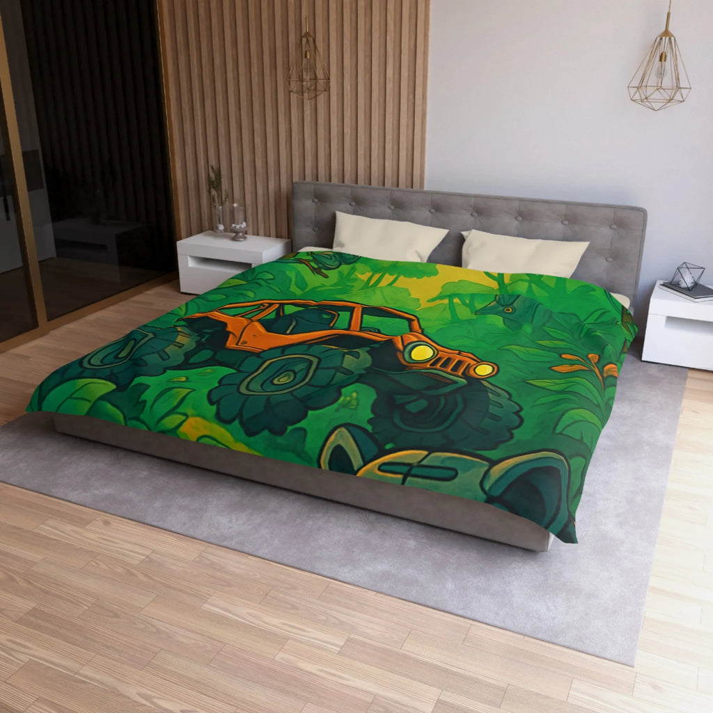 Housse de couette jungle vibrante avec 4x4 orange et panthère mystérieuse