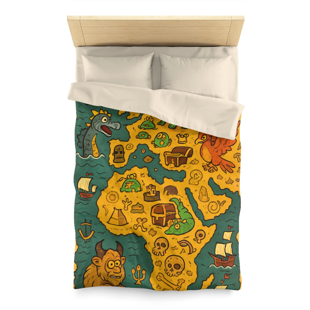 Housse de couette carte imaginaire avec dragons, dinosaures et trésors pour enfants aventuriers