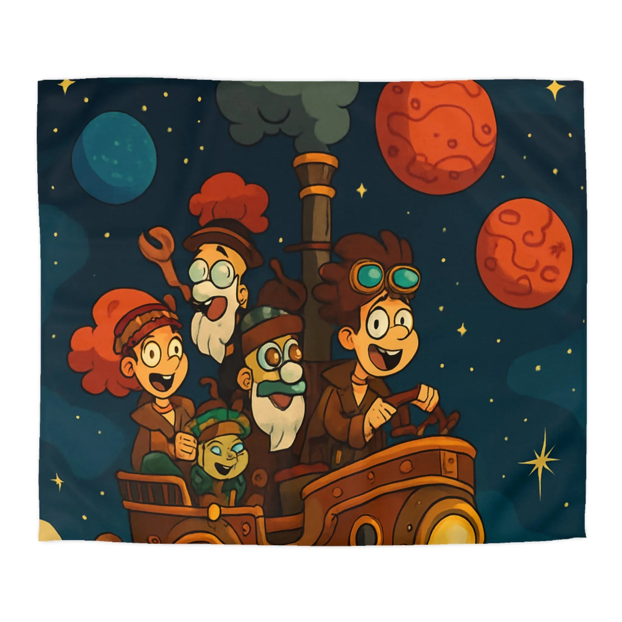 Housse de couette magique pour enfant avec voyage spatial et planètes souriantes colorées