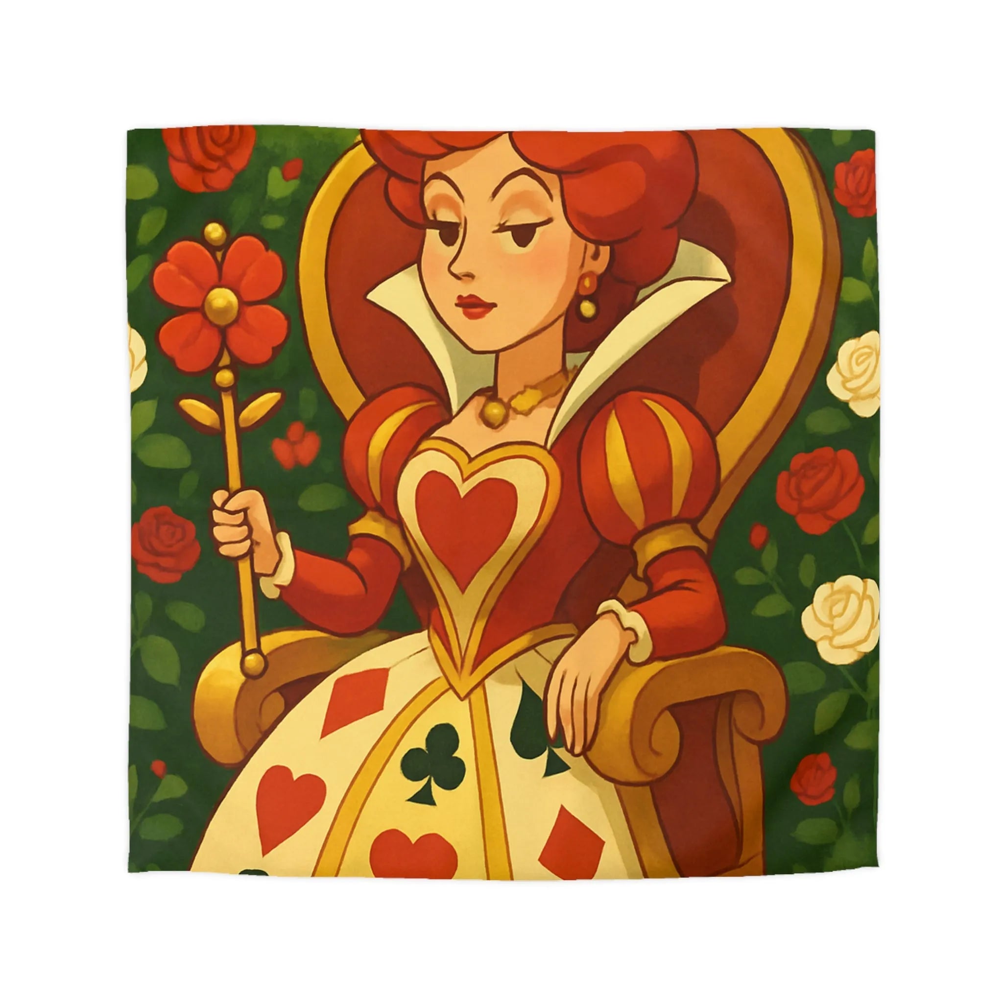 Élégante et royale housse de couette reine avec motifs coeurs détails rouge vibrant