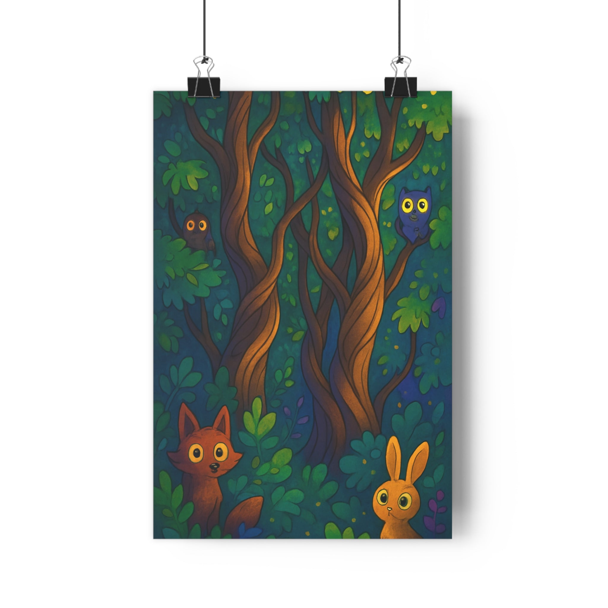 Poster décoratif forêt enchantée cartoon vert magique chambre enfant créatif mural fantastique nature ambiance