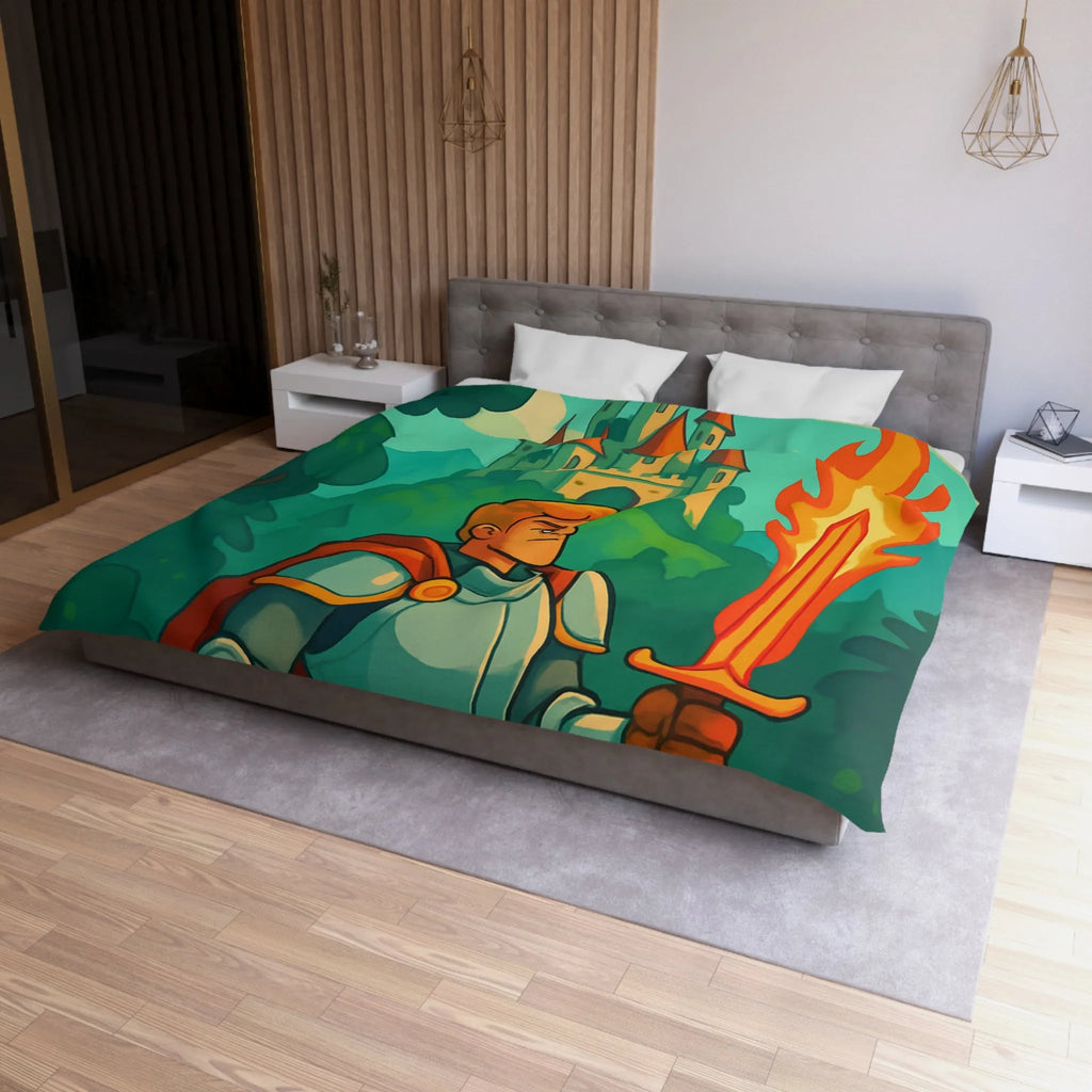 Housse de couette chevalier et dragon, ambiance médiévale fantastique aux couleurs vibrantes